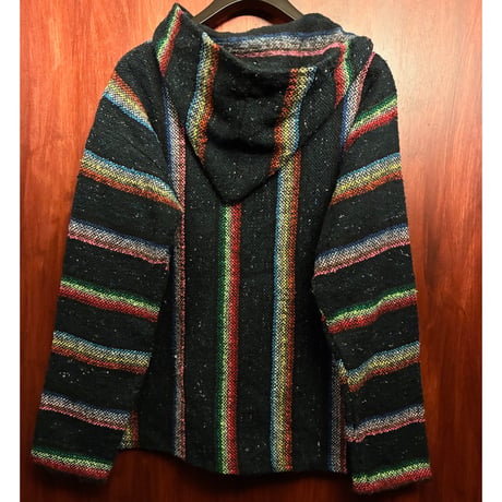 MADE IN MEXICO製 90s EARTHBOUND TRADING CO メキシカンラグ柄 プルオーバー メキシカンパーカー ブラック Mサイズ