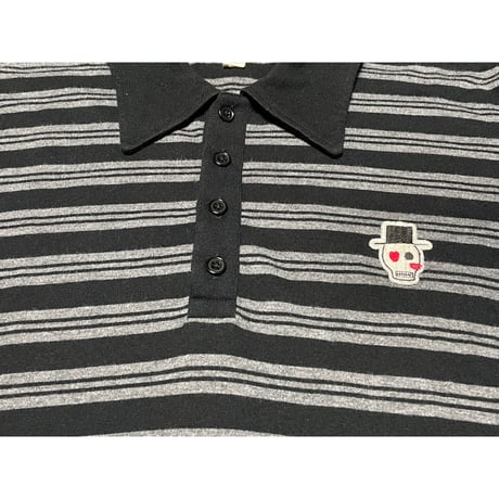 MADE IN JAPAN製 WACKO MARIA 半袖ボーダーニットポロシャツ ブラック×グレー Mサイズ