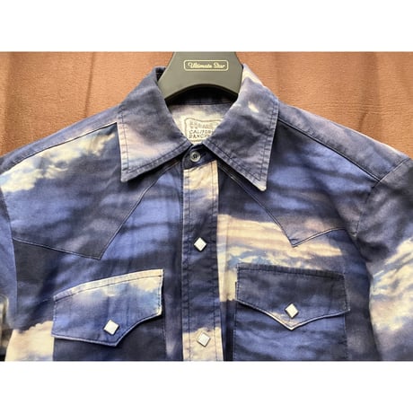 MADE IN USA製 H BAR C CALIFORNIA RANCHWEAR 半袖空柄ウエスタンシャツ ネイビー