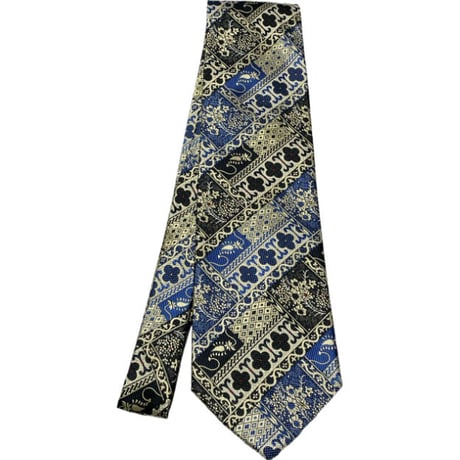 MADE IN ITALY製 GIANCARLO CECCONI ジャガード織り総柄シルクネクタイ ネイビー×ブルー