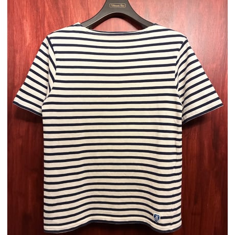 MADE IN FRANCE製 ORCIVAL ボーダー柄 半袖ニットTシャツ ホワイト×ネイビー 3サイズ