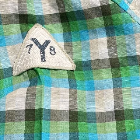 DIESEL チェック柄半袖リネンコットンシャツ グリーン Mサイズ