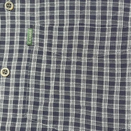 MADE IN ITALY製 CANALI 長袖チェックシャツ ネイビー 37-14 1/2サイズ