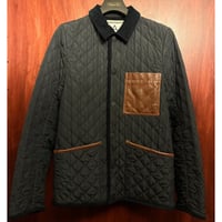 MADE IN ITALY製 ANDREA POMPILIO レザーコンビ 中綿キルティングジャケット ブラック×ブラウン 46サイズ