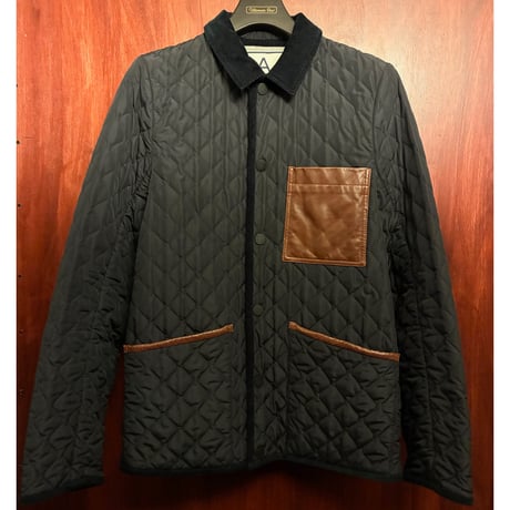 MADE IN ITALY製 ANDREA POMPILIO レザーコンビ 中綿キルティングジャケット ブラック×ブラウン 46サイズ