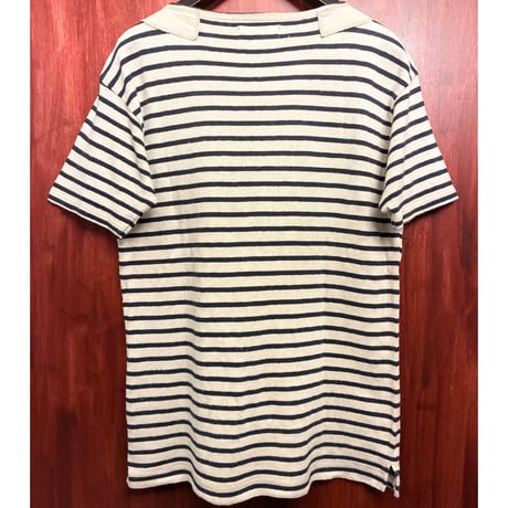 MADE IN JAPAN製 Nigel Cabourn ボーダー柄 コットンリネン ニットTシャツ ベージュ×ネイビー 46サイズ