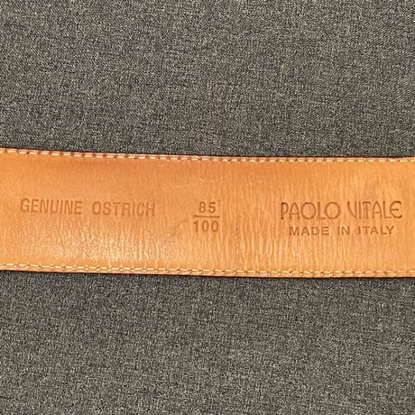 MADE IN ITALY製 PAOLO VITALE × ISETAN MEN'S ハンドメイドオーストリッチレザーベルト クリーム 85-100サイズ