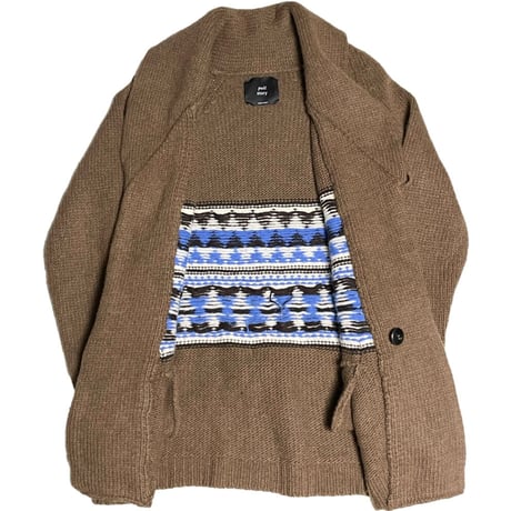 MADE IN ITALY製 pull story ベルト付きショールカラーウールニットカーディガン ブラウン Sサイズ