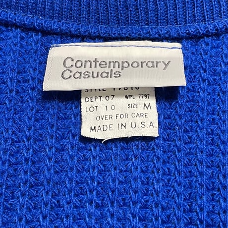 MADE IN USA製 Contemporary Casuals Vネックニットベスト ブルー Mサイズ