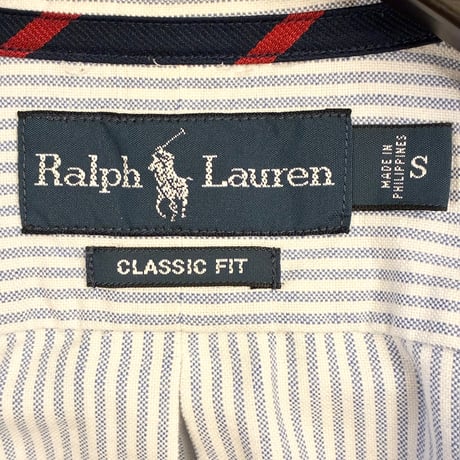 Ralph Lauren CLASSIC FIT ヒッコリーストライプ柄 長袖ボタンダウンオックスフォードシャツ サックスブルー×ホワイト Sサイズ