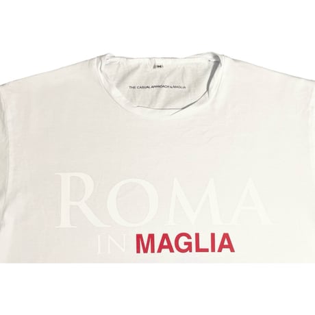 ★新品★ MADE IN ITALY製 MAGLIA 2025年AWモデル 「ROMA IN MAGLIA」 イタリア都市 コロッセオ プリント クルーネックTシャツ ホワイト×レッド M～XLサイズ