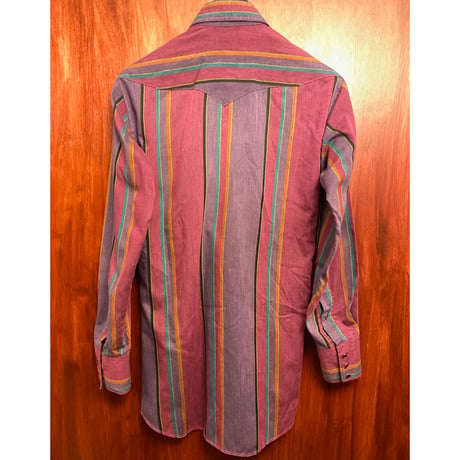 MADE IN USA製 80s～90s Panhandle Slim ストライプ柄長袖ウエスタンシャツ パープル 14 1/2×32サイズ