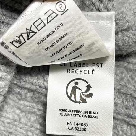 【サザビーリーグ取り扱い】OUTERKNOWN クルーネックケーブルニットセーター グレー Lサイズ