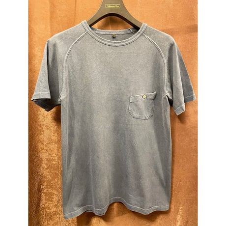 MADE IN JAPAN製 NIGEL CABOURN ヴィンテージ加工ポケット付き半袖Tシャツ ブルーグレー 46サイズ