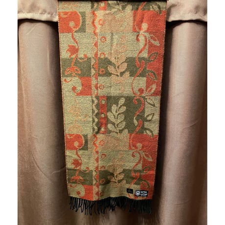 MADE IN FRANCE製 Tie Rack ボタニカル柄マフラー ブラウン×オレンジ