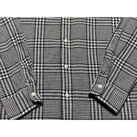 NANO UNIVERSE French Linen 長袖チェック柄リネンコットンシャツ ネイビー Lサイズ