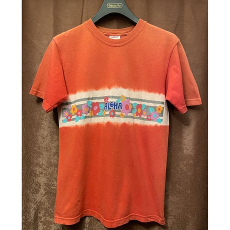 MADE IN USA製 Go BaReFooT アロハ柄プリントTシャツ オレンジ Sサイズ