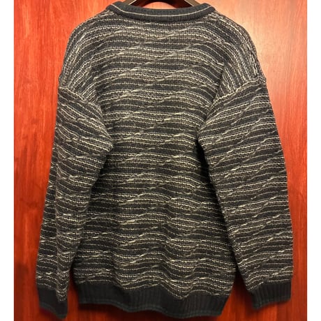 MADE IN ITALY製 CORTINA ITALIA 3Dニット クルーネックアクリルウールセーター ネイビー Mサイズ
