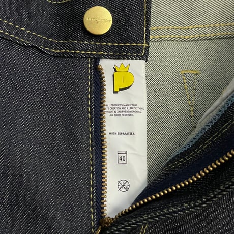 美品 MADE IN JAPAN製 PHENOMENON 2008年モデル ノンウォッシュデニムクロップドスキニーパンツ ブラックインディゴ W32サイズ