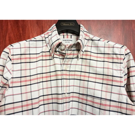 MADE IN USA製 THOM BROWNE チェック柄 長袖ボタンダウンオックスフォードシャツ ホワイト×マルチカラー 0サイズ