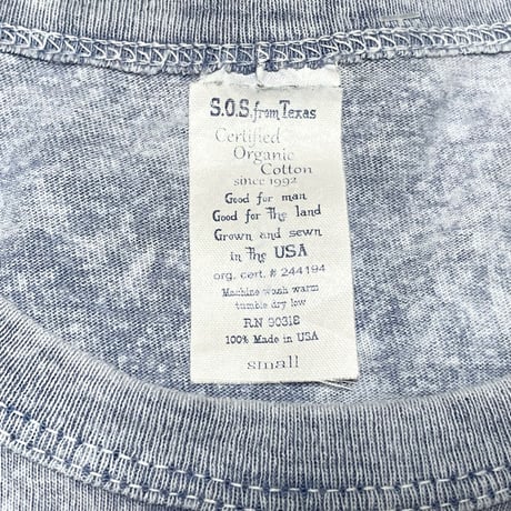 MADE IN USA製 S.O.S. from Texas オーガニックコットンウォッシュ加工ポケット付きクルーネックTシャツ サックス Sサイズ