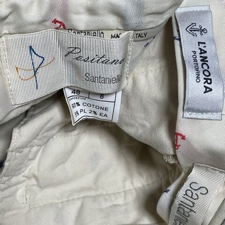 MADE IN ITALY製 Santaniello 魚柄デザインコットンスラックス ベージュ 48サイズ