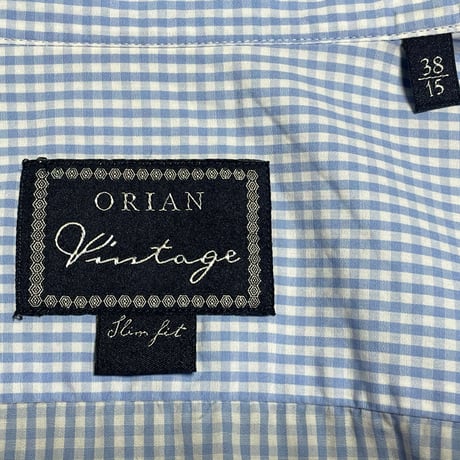 MADE IN ITALY製 ORIAN Vintage 半袖ギンガムチェックシャツ スカイブルー 38/15サイズ