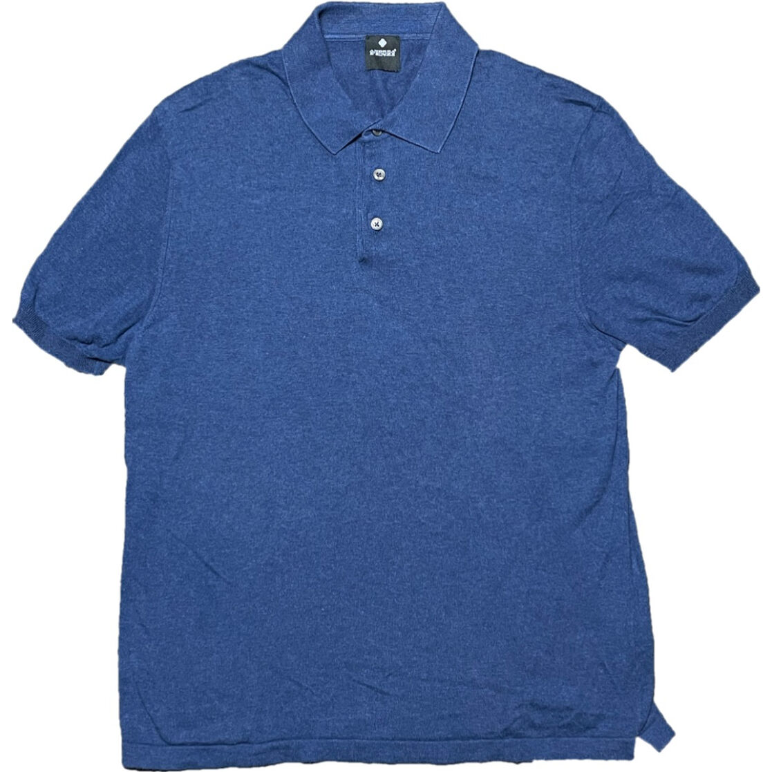 ANDREA FENZI イタリア製 ウールシルク半袖ニットポロ 48 ブルー MADE IN ITALY製 ANDREA FENZI 半袖ニットポロシャツ ネイビー 48サ