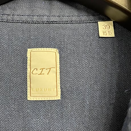 CIT LUXURY シャドーヘリンボーン柄長袖ウエスタンシャツ ネイビー 39-15 1/2サイズ