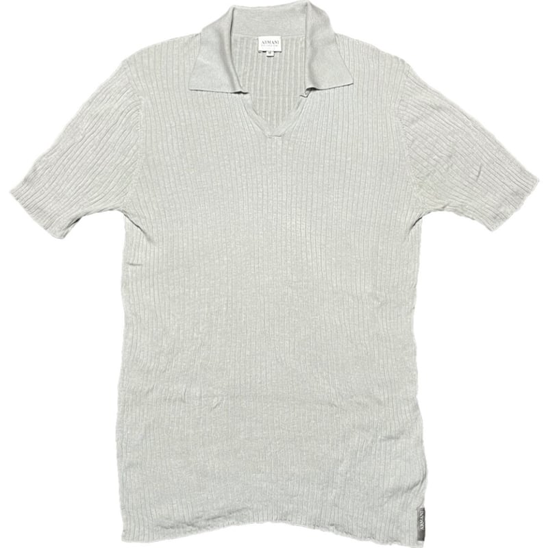 ARMANI COLLEZIONI シルク混半袖ニットポロシャツ シルバーグレー 50 