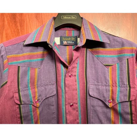 MADE IN USA製 80s～90s Panhandle Slim ストライプ柄長袖ウエスタンシャツ パープル 14 1/2×32サイズ