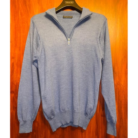 MADE IN ITALY製 BARNEYS NEWYORK ハーフジップメリノウールセーター ブルー 46サイズ