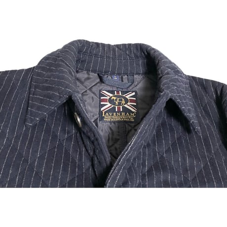 MADE IN ENGLAND製 LAVENHAM ウール混ストライプ柄キルティングジャケット ネイビー 40/Lサイズ