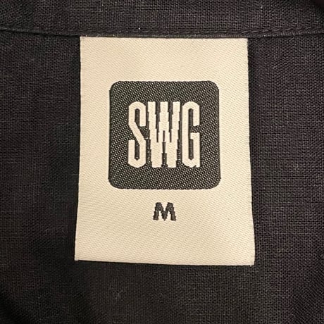 MADE IN JAPAN製 SWAGGER バック刺繡入り 半袖コットンリネン開襟シャツ ブラック Mサイズ