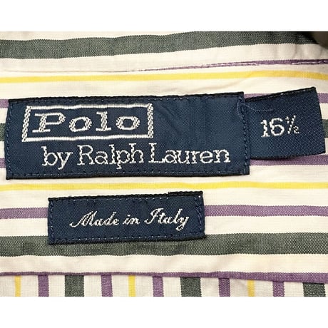 ▲訳あり商品▲ MADE IN ITALY製 Polo by Ralph Lauren 長袖ストライプシャツ ホワイト×マルチカラー 16-1/2サイズ