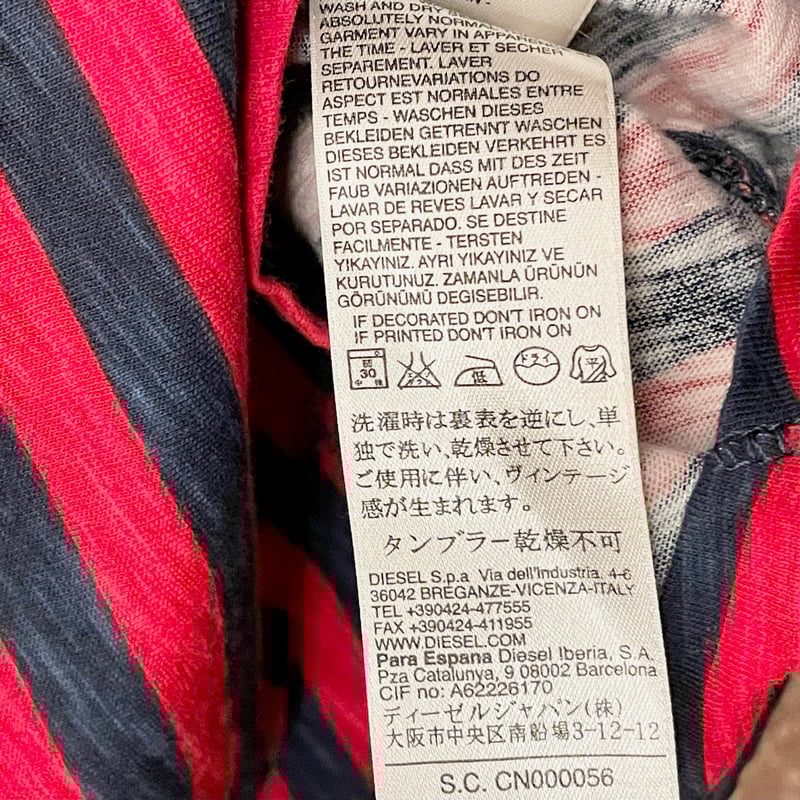 DIESEL 半袖ボーダーニットポロシャツ レッド×ネイビー Sサイズ