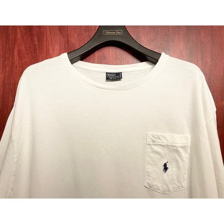 希少 MADE IN USA製 90s Polo by Ralph Lauren ポケット付き ポロ刺繍Tシャツ シングルステッチ ホワイト Lサイズ