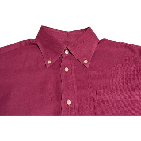 MADE IN ITALY製 BARNEYS NEWYORK 長袖ボタンダウンシャツ エンジ Mサイズ