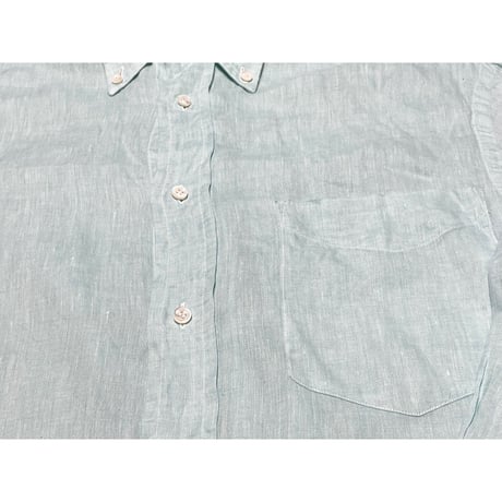 MADE IN ITALY製 BEAMS F 長袖ボタンダウンリネンシャツ ミントグリーン Mサイズ