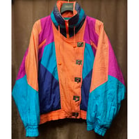 80s～90s EAST WEST クレイジーカラーナイロン中綿ジャケット マルチカラー Lサイズ