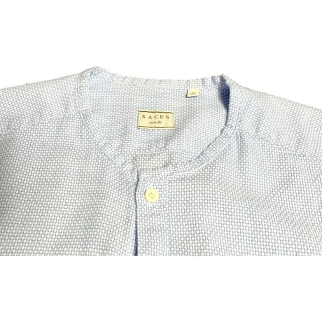☆タグ付き新古品☆ MADE IN ITALY製 XACUS Slim Fit 長袖ノーカラーシャツ サックス 39-15 1/2サイズ