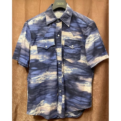 MADE IN USA製 H BAR C CALIFORNIA RANCHWEAR 半袖空柄ウエスタンシャツ ネイビー
