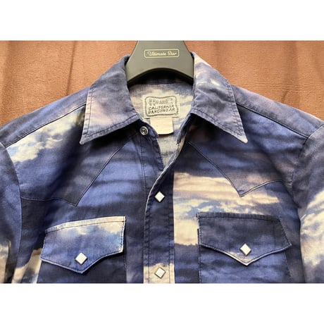 MADE IN USA製 H BAR C CALIFORNIA RANCHWEAR 半袖空柄ウエスタンシャツ ネイビー
