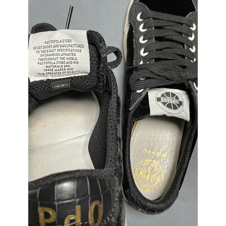 MADE IN ITALY製 Pantofola d'Oro SUPREMEライン ベルベット×型押しレザー ハンドメイドローカットスニーカー ブラック 43サイズ