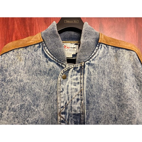 MADE IN MACAO製 80s~90s IN CROWD by Celebration ラムレザーコンビ デニムジャケット インディゴ×ブラウン Lサイズ