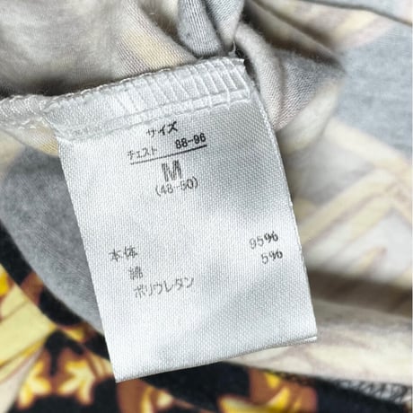 DRESS CAMP 半袖Vネック総柄プリントTシャツ ブラック Mサイズ