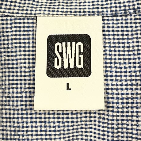 SWAGGER 半袖ギンガムチェック柄ボタンダウンシャツ ブルー Lサイズ