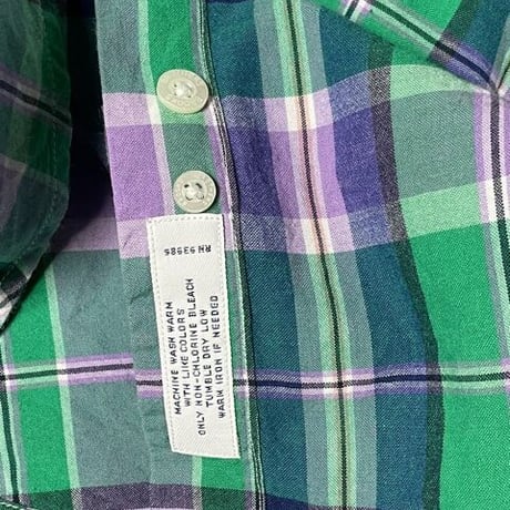 BROOKS BROTHERS チェック柄半袖ボタンダウンシャツ グリーン×パープル Ｓサイズ