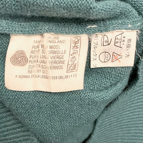 希少 MADE IN ENGLAND製 70s BROOKS BROTHERS ラムウールVネックセーター グリーン 38サイズ