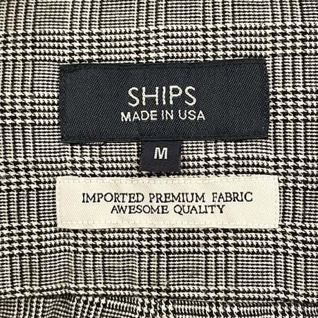 MADE IN USA製 SHIPS 千鳥格子チェック柄 長袖ボタンダウンシャツ グレー Mサイズ